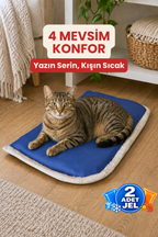 4 Mevsim Kedi ve Köpek Matı, 40x60 cm | Sıcak & Soğuk Kullanılabilen Jel Dolgulu Minder Yatak - Lacivert