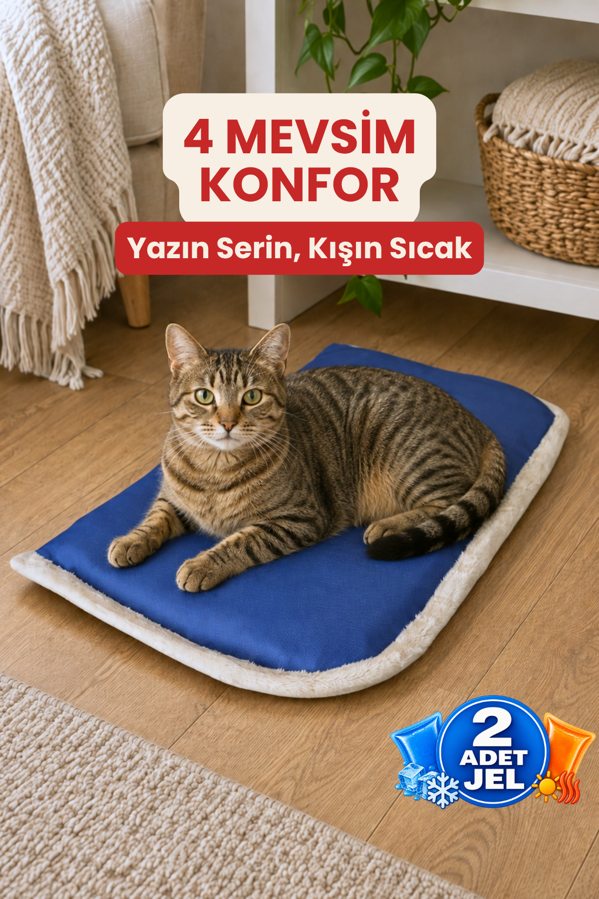 4 Mevsim Kedi ve Köpek Matı, 40x60 cm | Sıcak & Soğuk Kullanılabilen Jel Dolgulu Minder Yatak - Lacivert