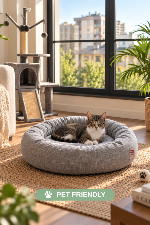 Premium Kedi ve Köpek Yatağı, Yıkanabilir, Kaydırmaz Tabanlı, Peluş Wellsoft Kumaş Yatak