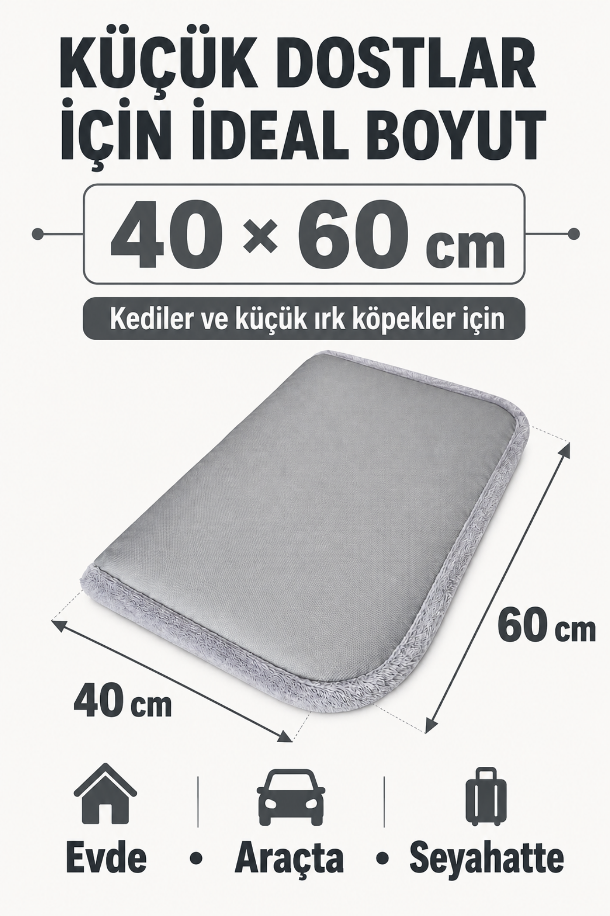 4 Mevsim Kedi ve Köpek Matı, 40x60 cm | Sıcak & Soğuk Kullanılabilen Jel Dolgulu Minder Yatak - Gri