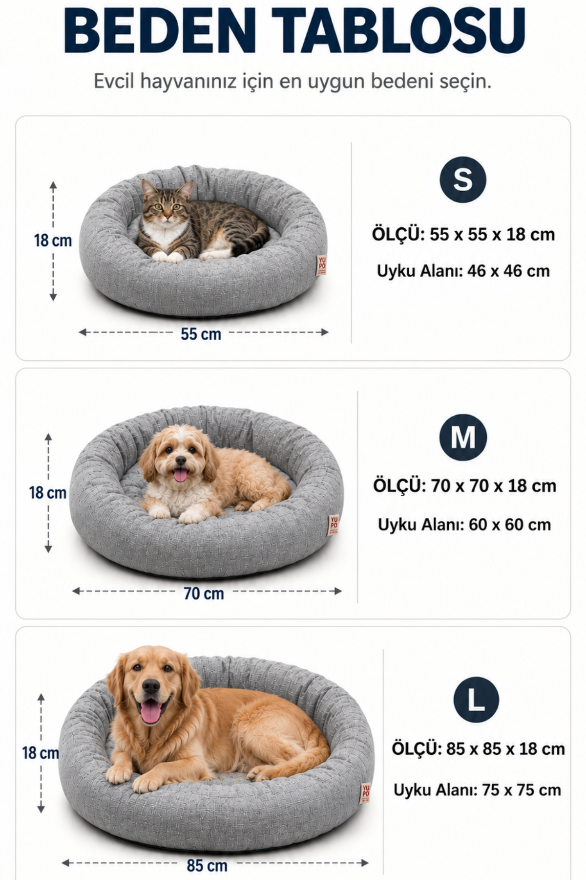 Premium Kedi ve Köpek Yatağı, Yıkanabilir, Kaydırmaz Tabanlı, Peluş Wellsoft Kumaş Yatak