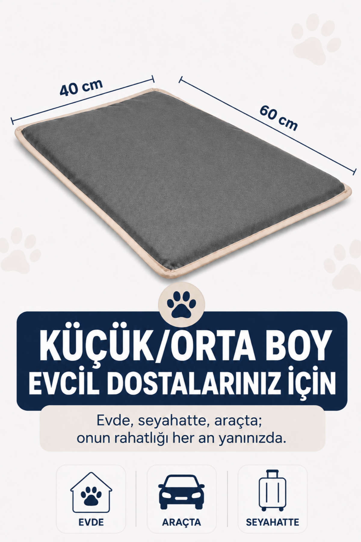 Serinletici Mat 40x60 cm, 4 Mevsim Kedi ve Köpek Matı | Sıcak & Soğuk Kullanılabilen Jel Dolgulu Minder Yatak - Gri