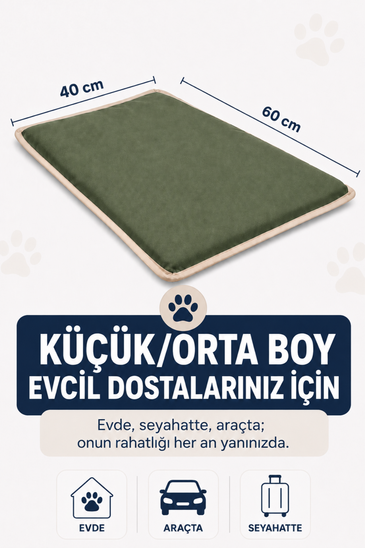 Serinletici Mat 40x60 cm, 4 Mevsim Kedi ve Köpek Matı | Sıcak & Soğuk Kullanılabilen Jel Dolgulu Minder Yatak - Haki